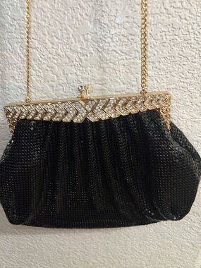 Elegant Black Sequin Evening Clutch with Gold Frame